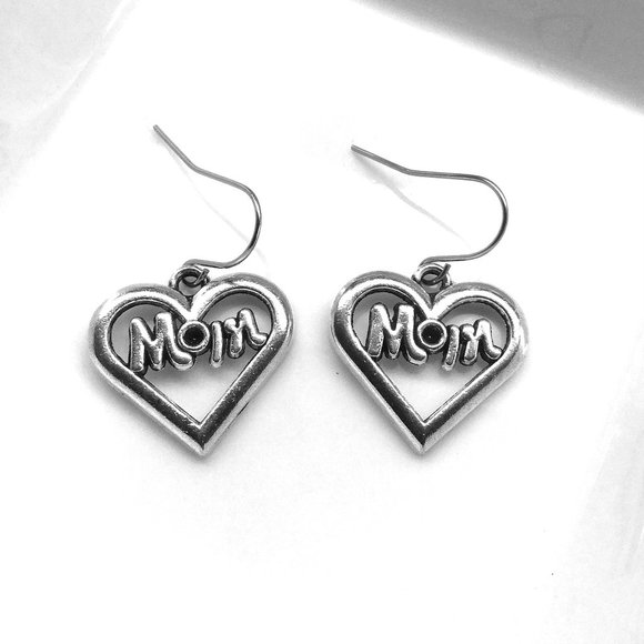 Miniature Mom Heart Mother's Day Gift New Mom Charm Earrings - Picture 2 of 2